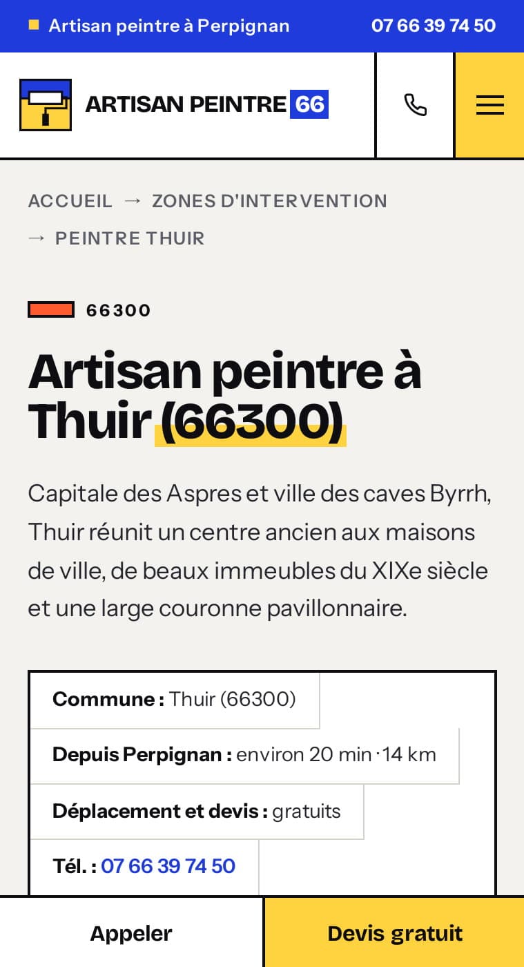 Page « Artisan peintre à Thuir » sur mobile