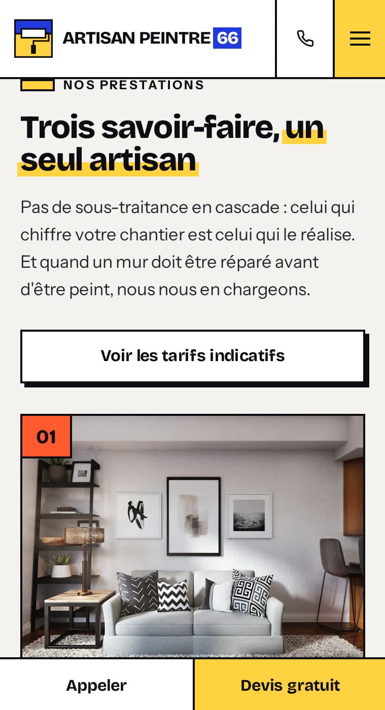 Cartes de prestations numérotées sur mobile