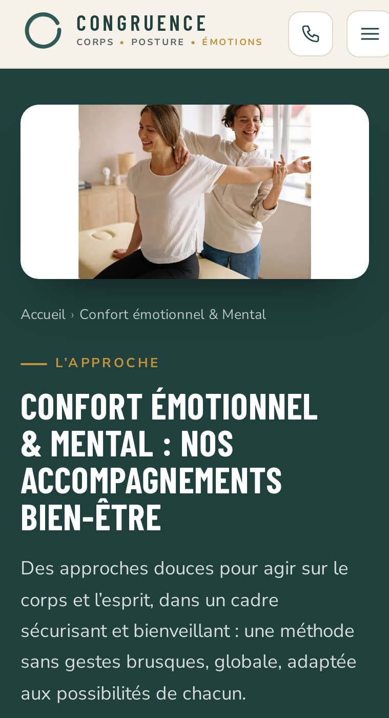Page Confort émotionnel & mental sur mobile