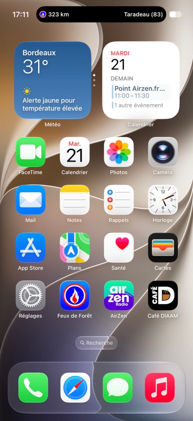 Activité en direct dans la Dynamic Island d’un iPhone : 323 km, Taradeau (83)