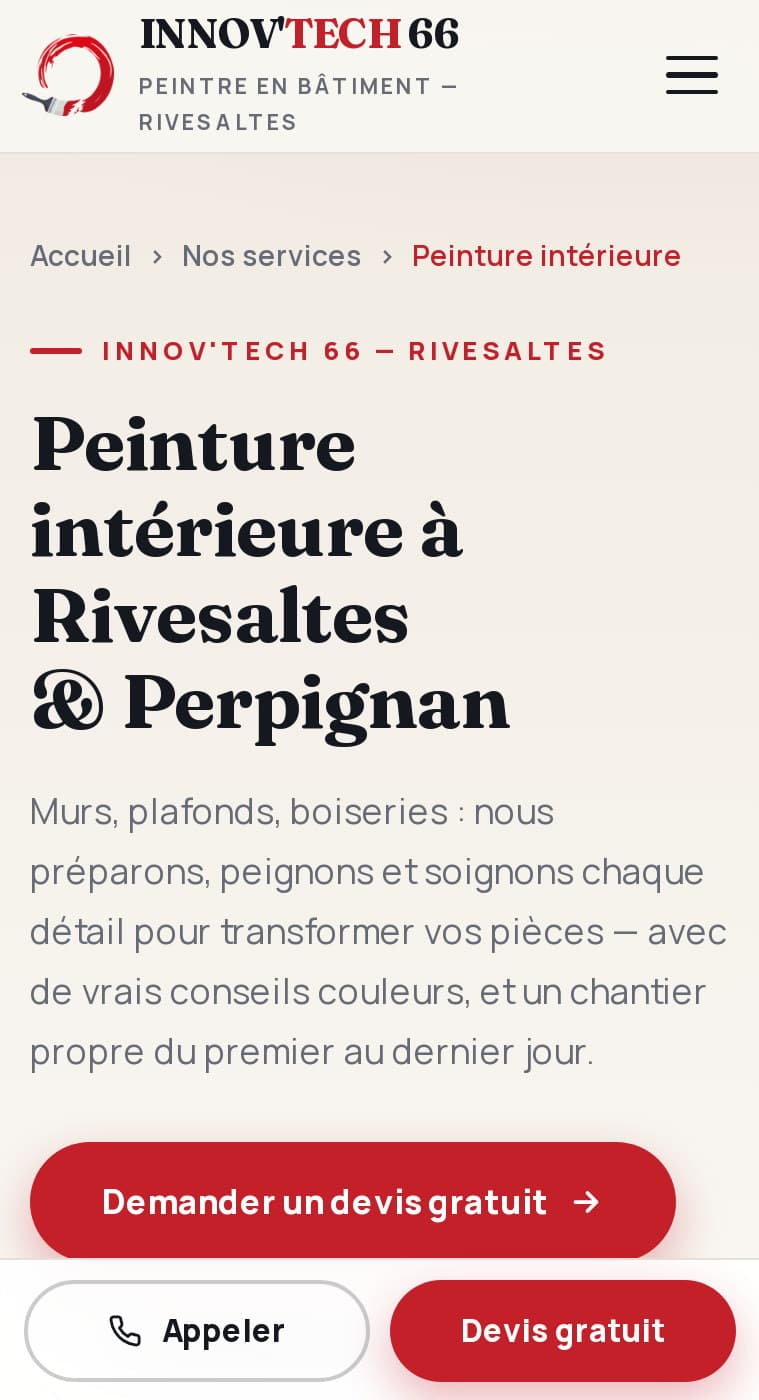 Page Peinture intérieure sur mobile