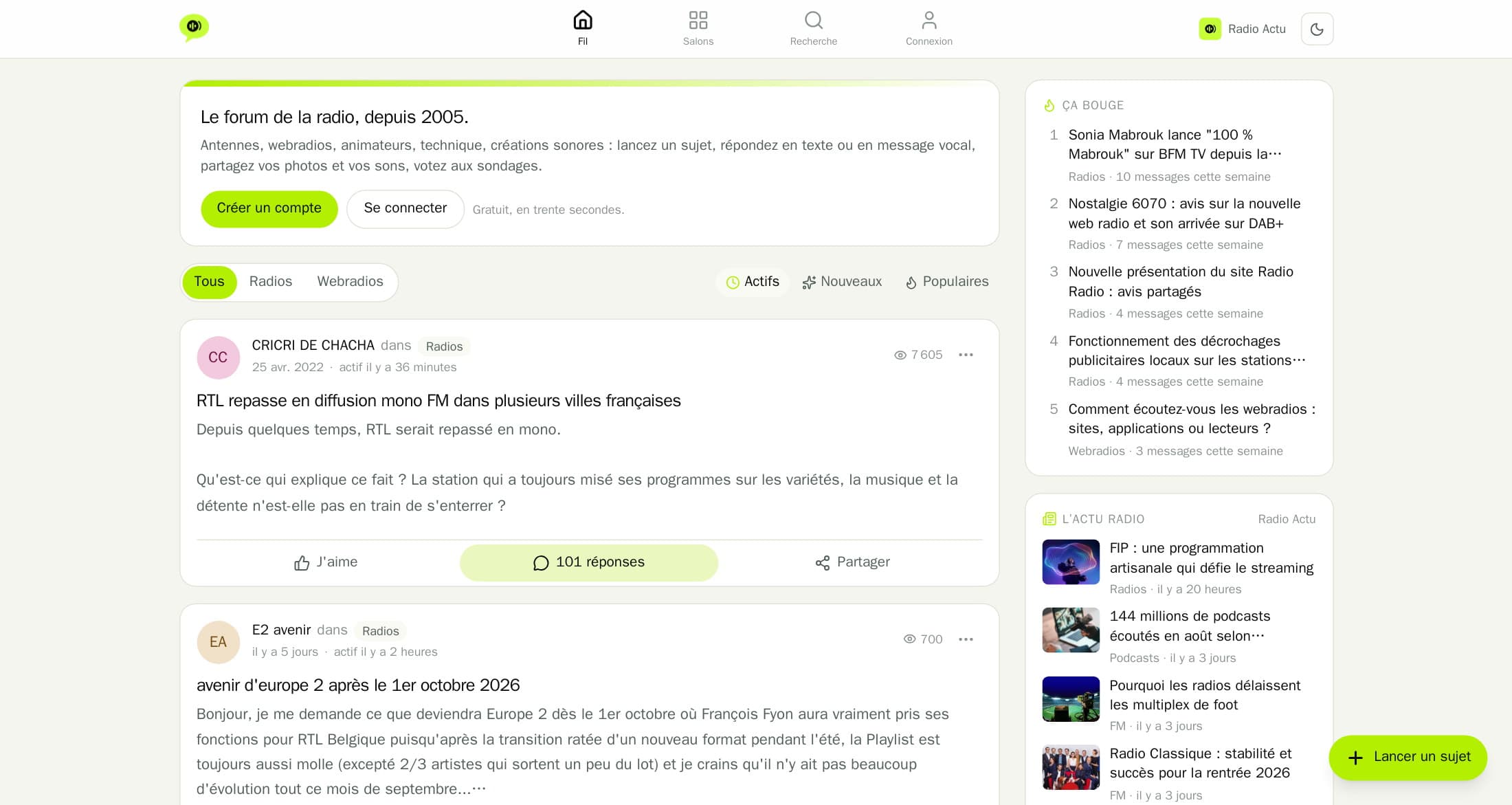 Accueil du forum Libre-Antenne : « Le forum de la radio, depuis 2005 », fil des dernières discussions et colonne « L’actu radio »