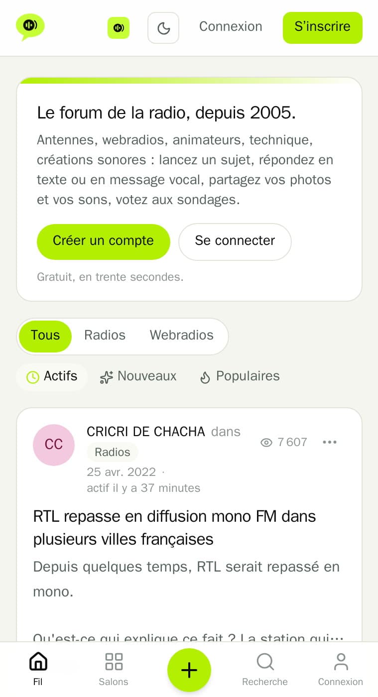 Accueil du forum Libre-Antenne sur mobile : fil des discussions et onglets en bas d’écran