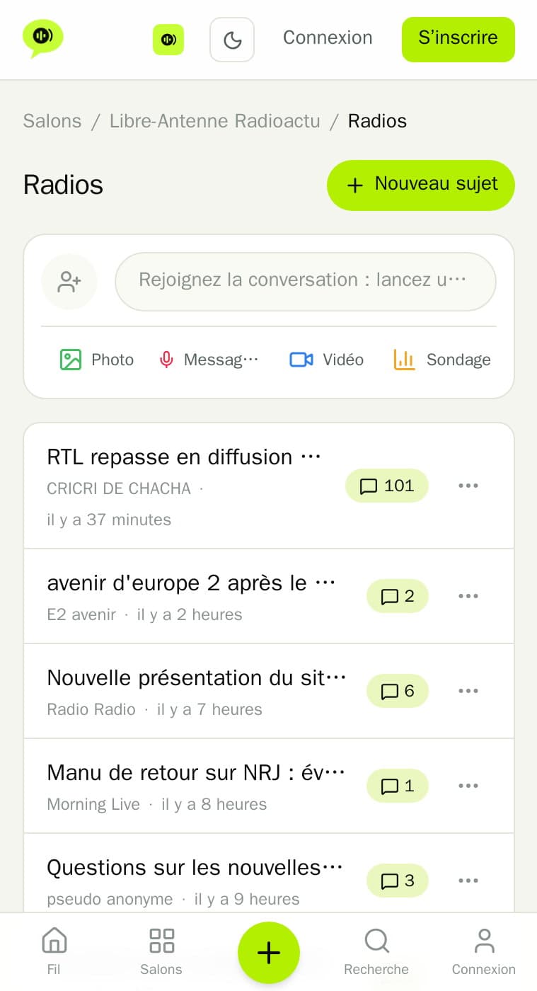 Le salon Radios du forum Libre-Antenne sur mobile