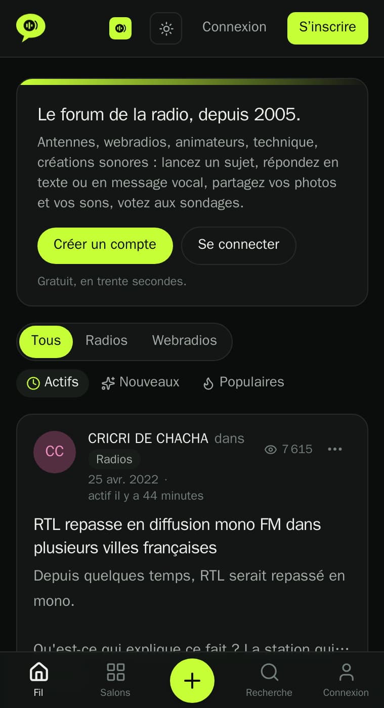 Accueil du forum Libre-Antenne en thème sombre, sur mobile