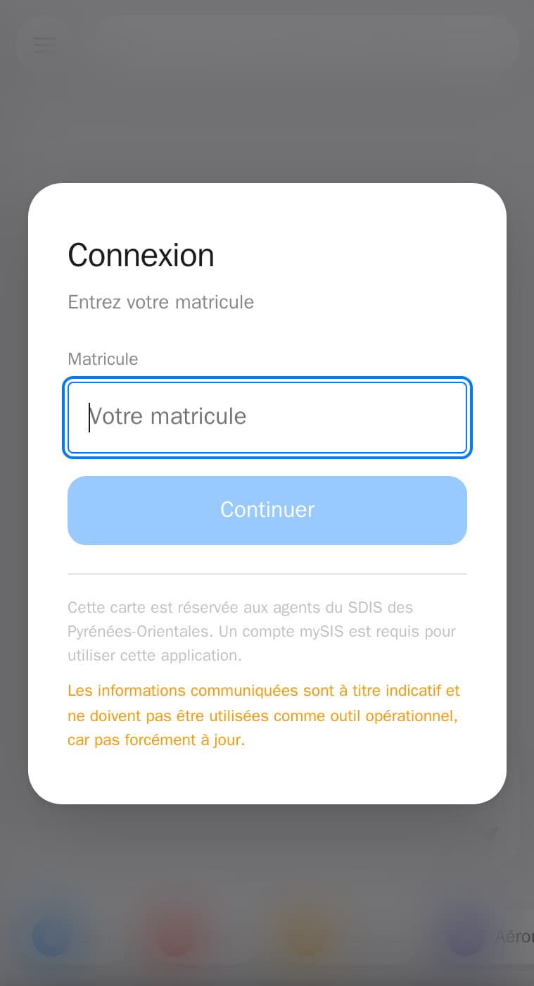 Écran d’accueil de mySIS Maps sur mobile