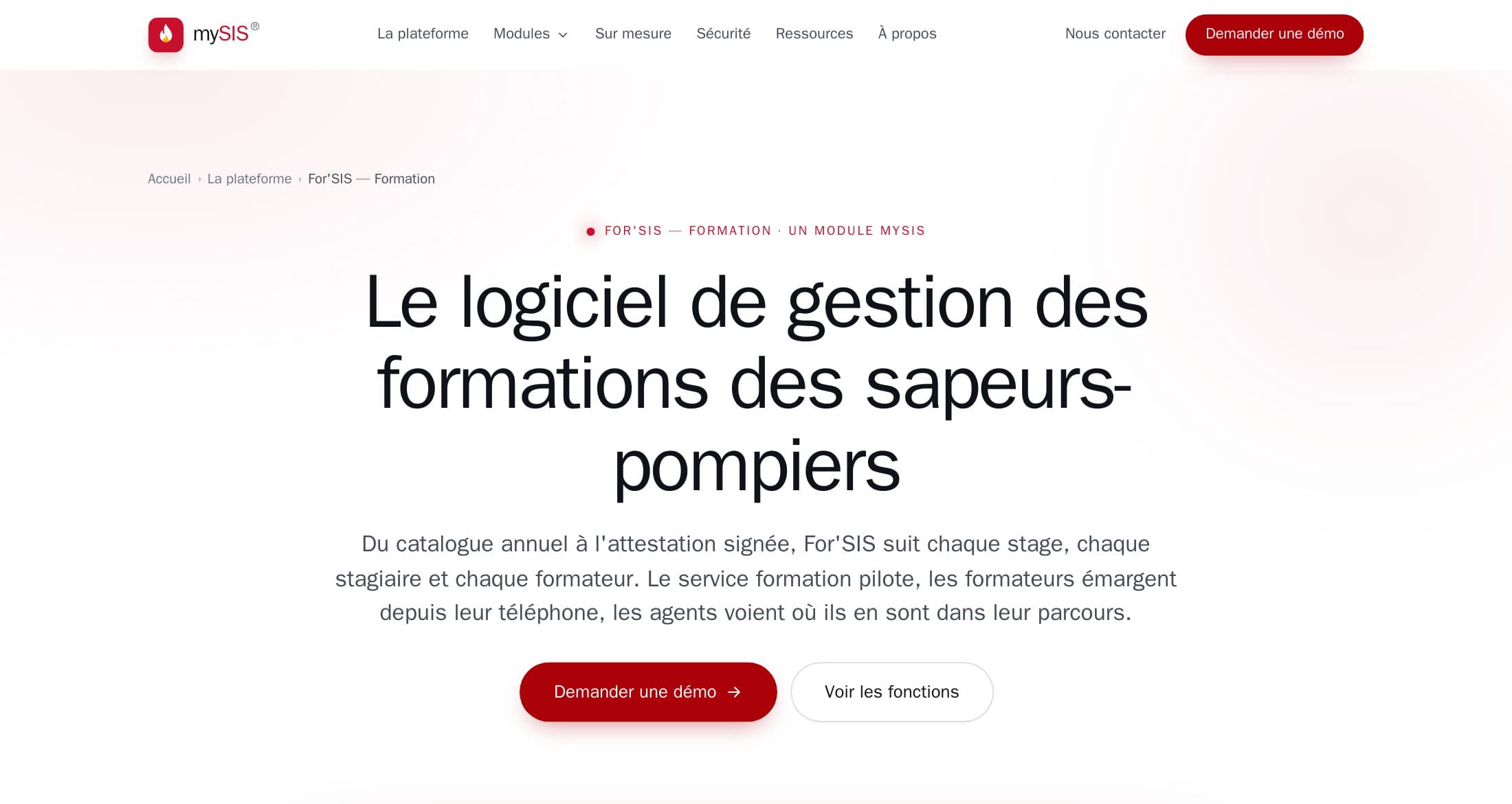 Page For’SIS du site mySIS : « Le logiciel de gestion des formations des sapeurs-pompiers »
