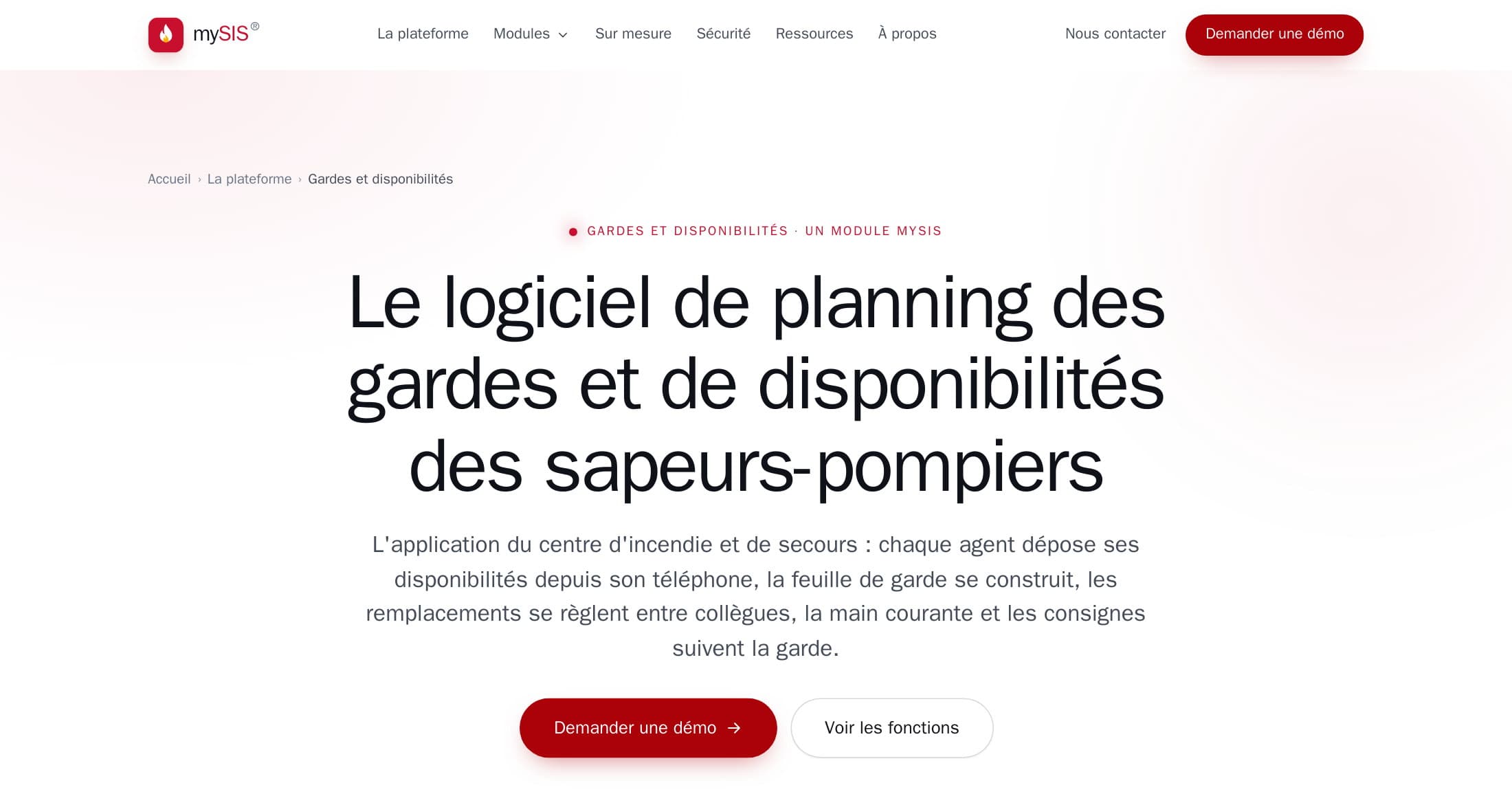 Page Gardes et disponibilités du site mySIS : « Le logiciel de planning des gardes et de disponibilités des sapeurs-pompiers »