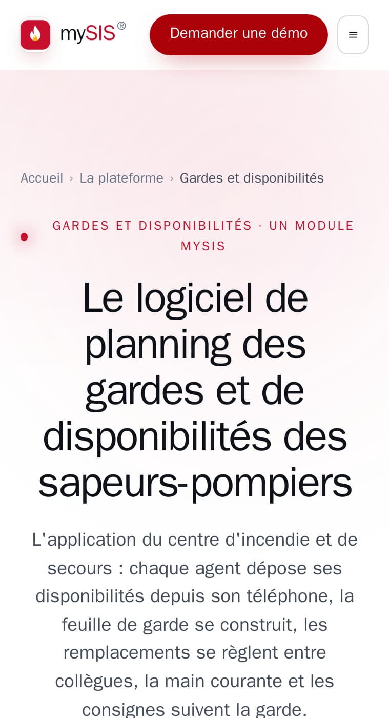 Page Gardes et disponibilités sur mobile