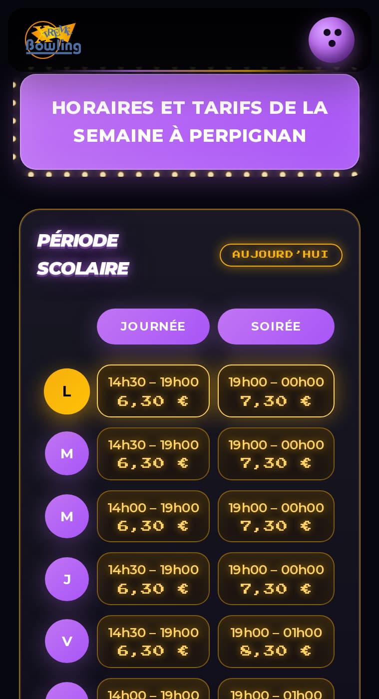 Tableau des horaires et tarifs de Perpignan sur mobile