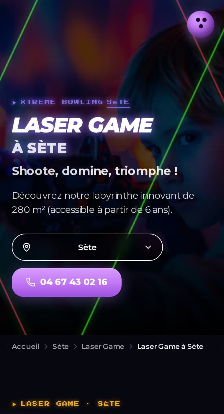 Page Laser Game à Sète sur mobile