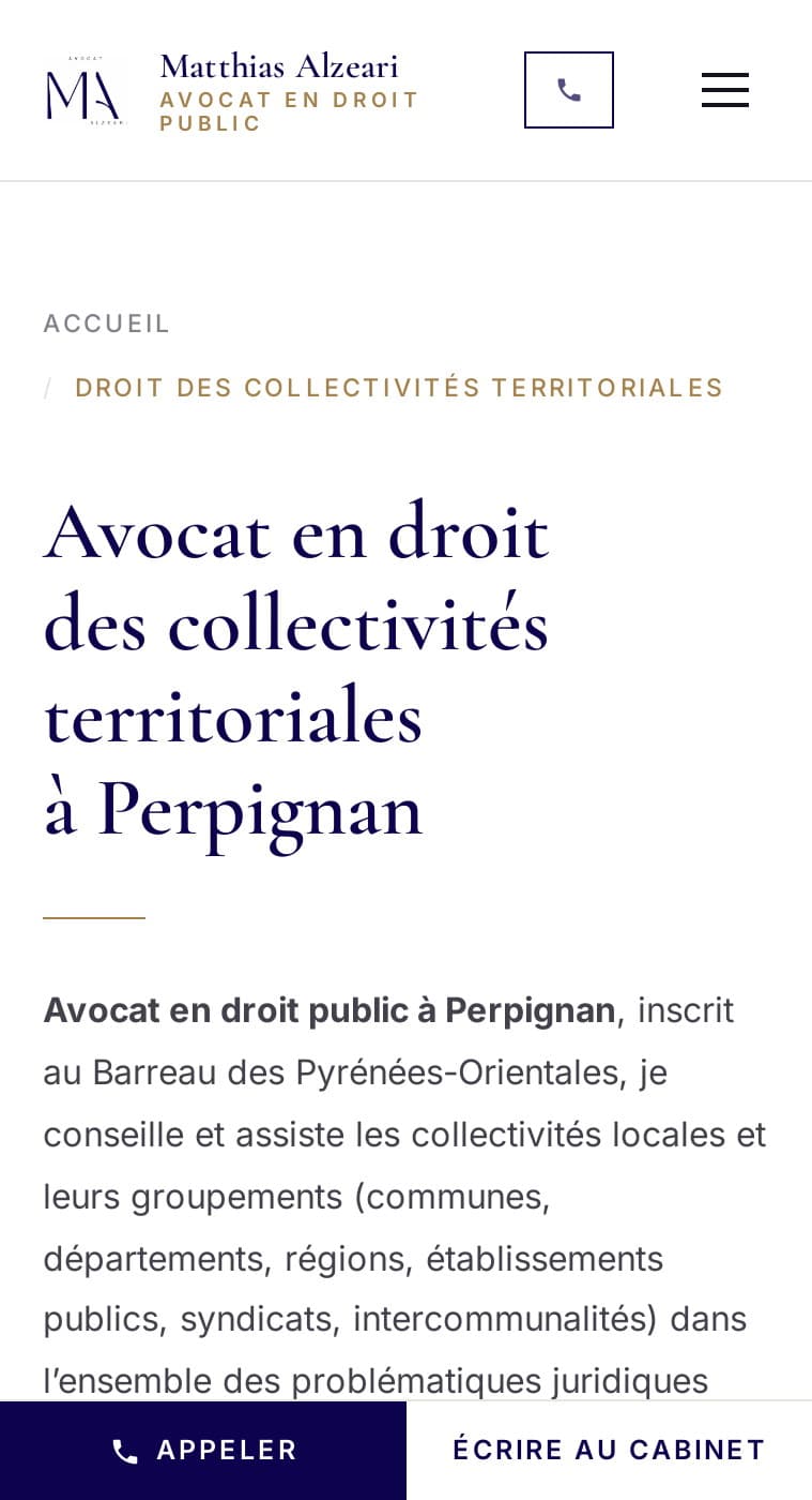 Page Droit des collectivités territoriales sur mobile