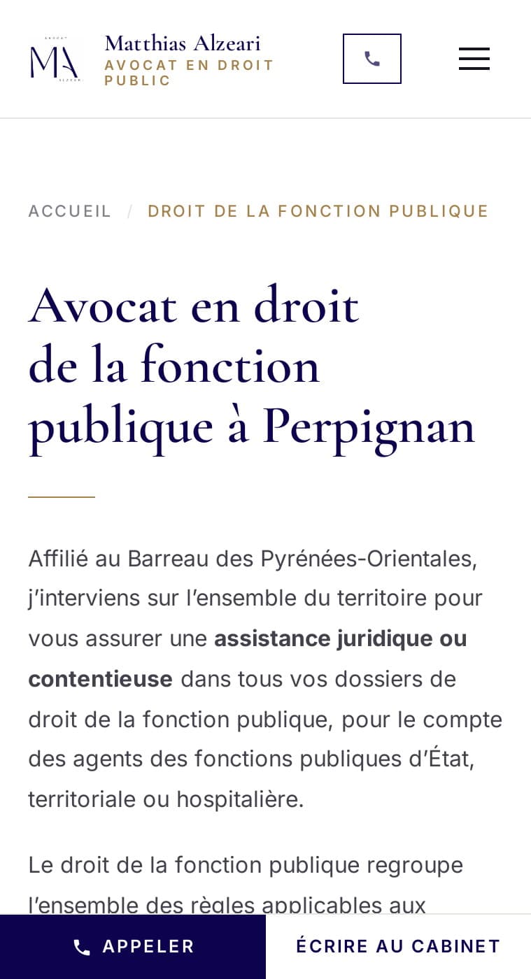 Page Droit de la fonction publique sur mobile