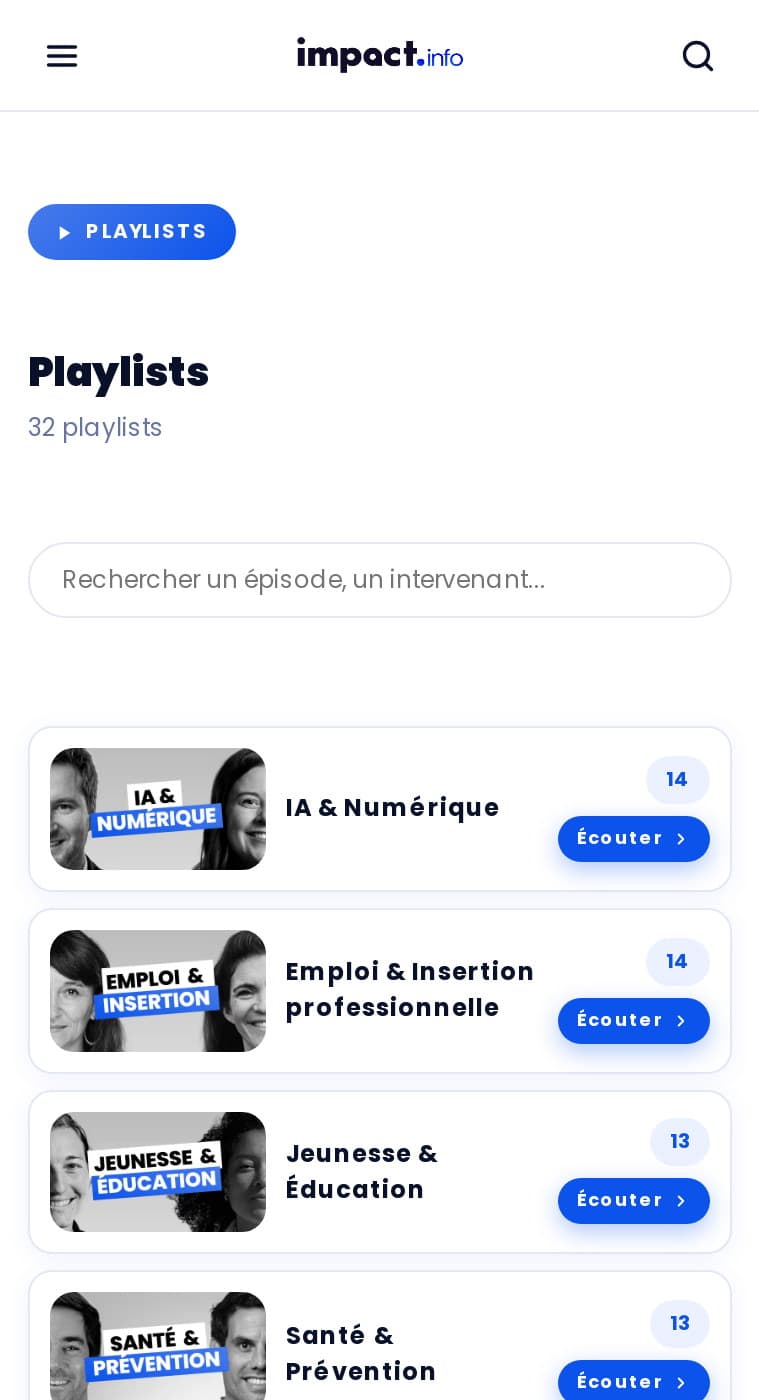 Page Playlists sur mobile